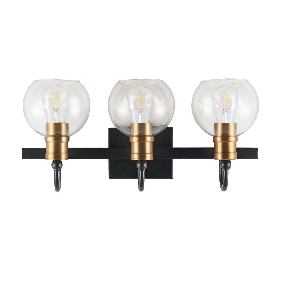 Marais Iron/Glass Rustic Vintage LED Vanity Light, Black/Brass Gold by JONATHAN Y