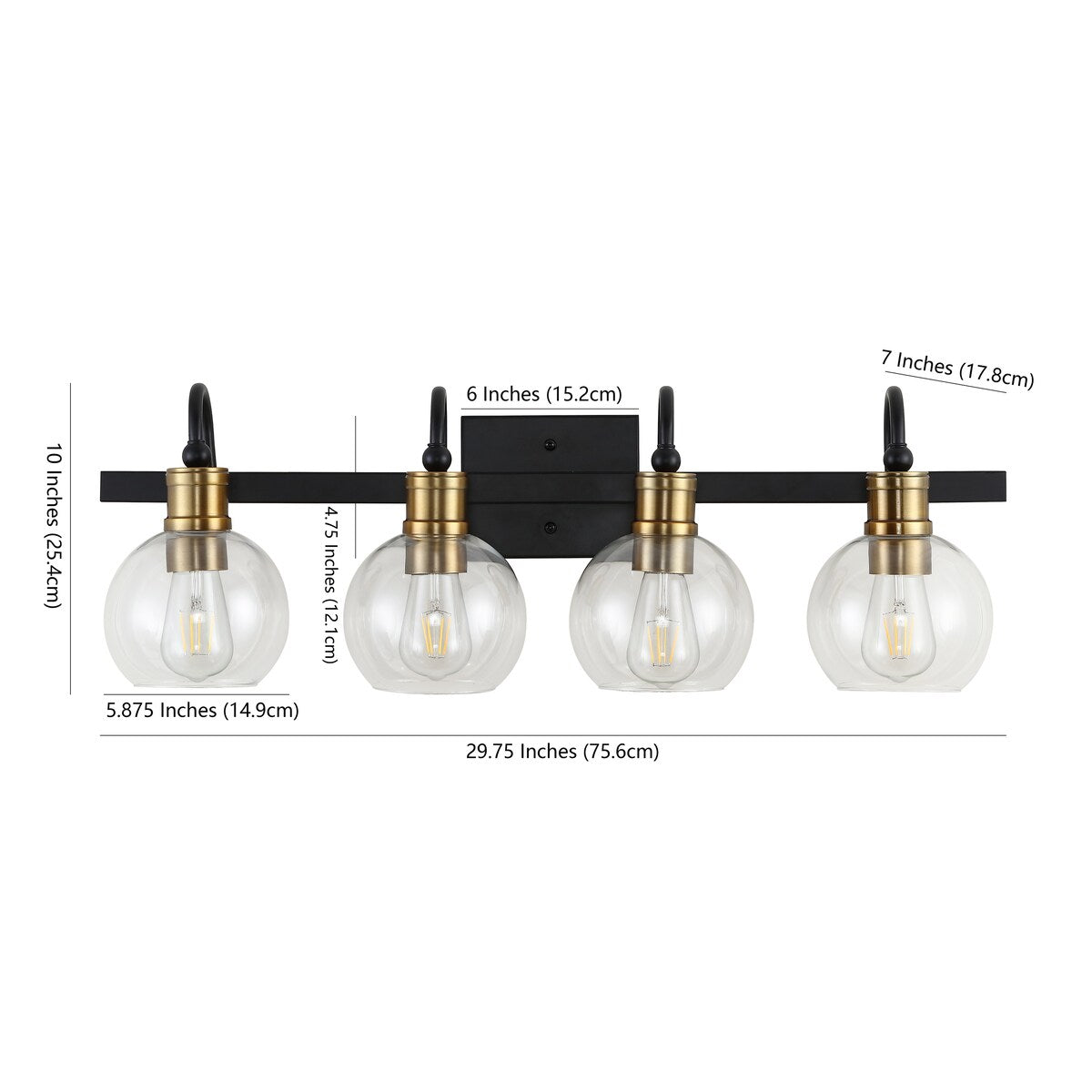 Marais Iron/Glass Rustic Vintage LED Vanity Light, Black/Brass Gold by JONATHAN Y