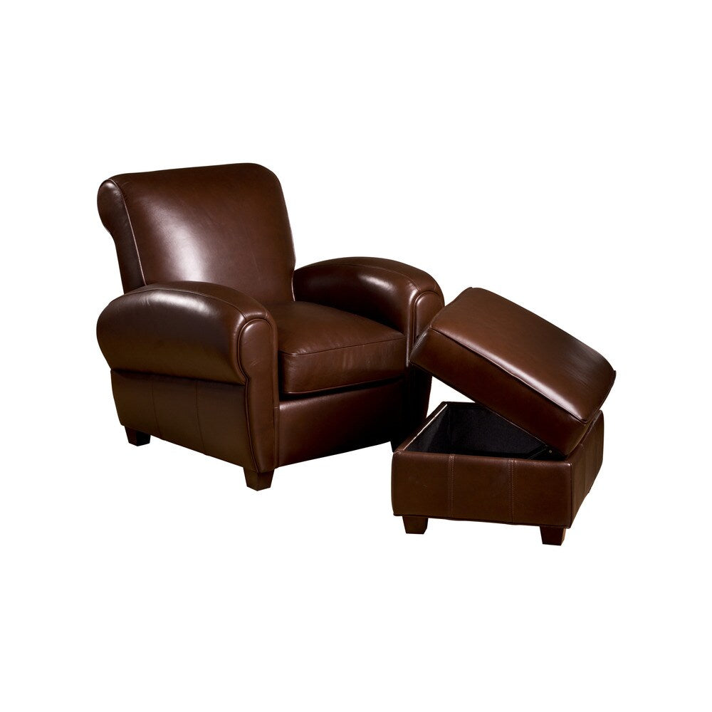 Marbella Leather Storage Ottoman in Coffee