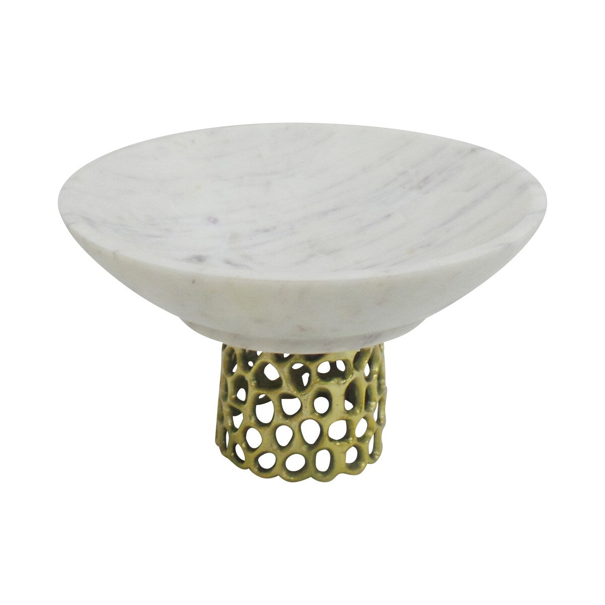 Marble 14" Bowl with Metal Stand, Gold 8"H - 14.0" x 14.0" x 8.0"