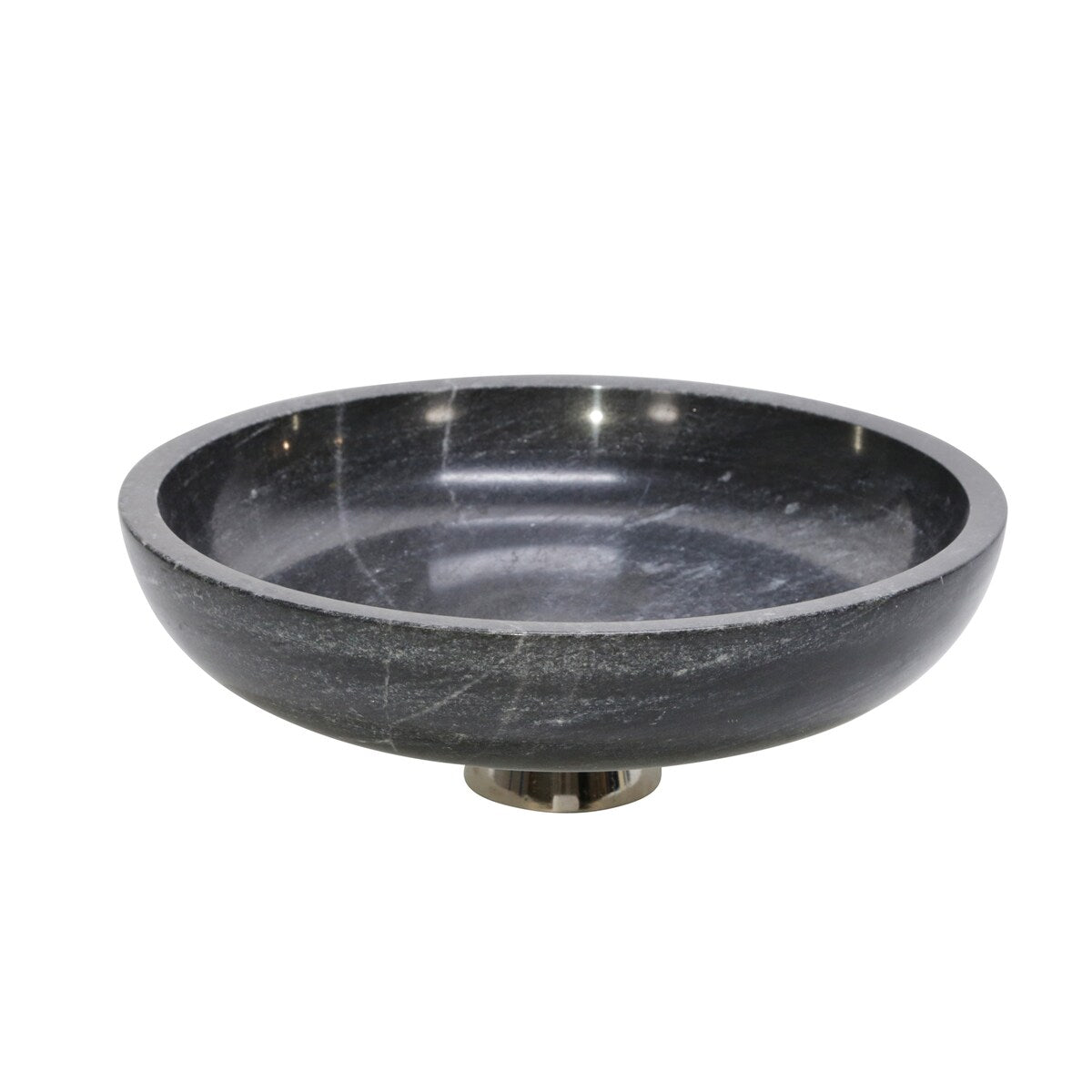 Marble 17" Bowl with Metal Base, Gray 5.5"H - 16.5" x 16.5" x 5.5"