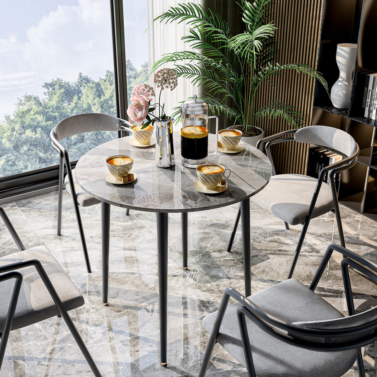 Marble Top Round Dining Table with Metal Legs for Dining Room Kitchen