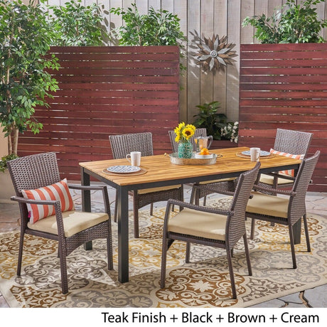 Marconi Outdoor 7 Piece Acacia Wood Dining Set with Wicker Chairs by Christopher Knight Home