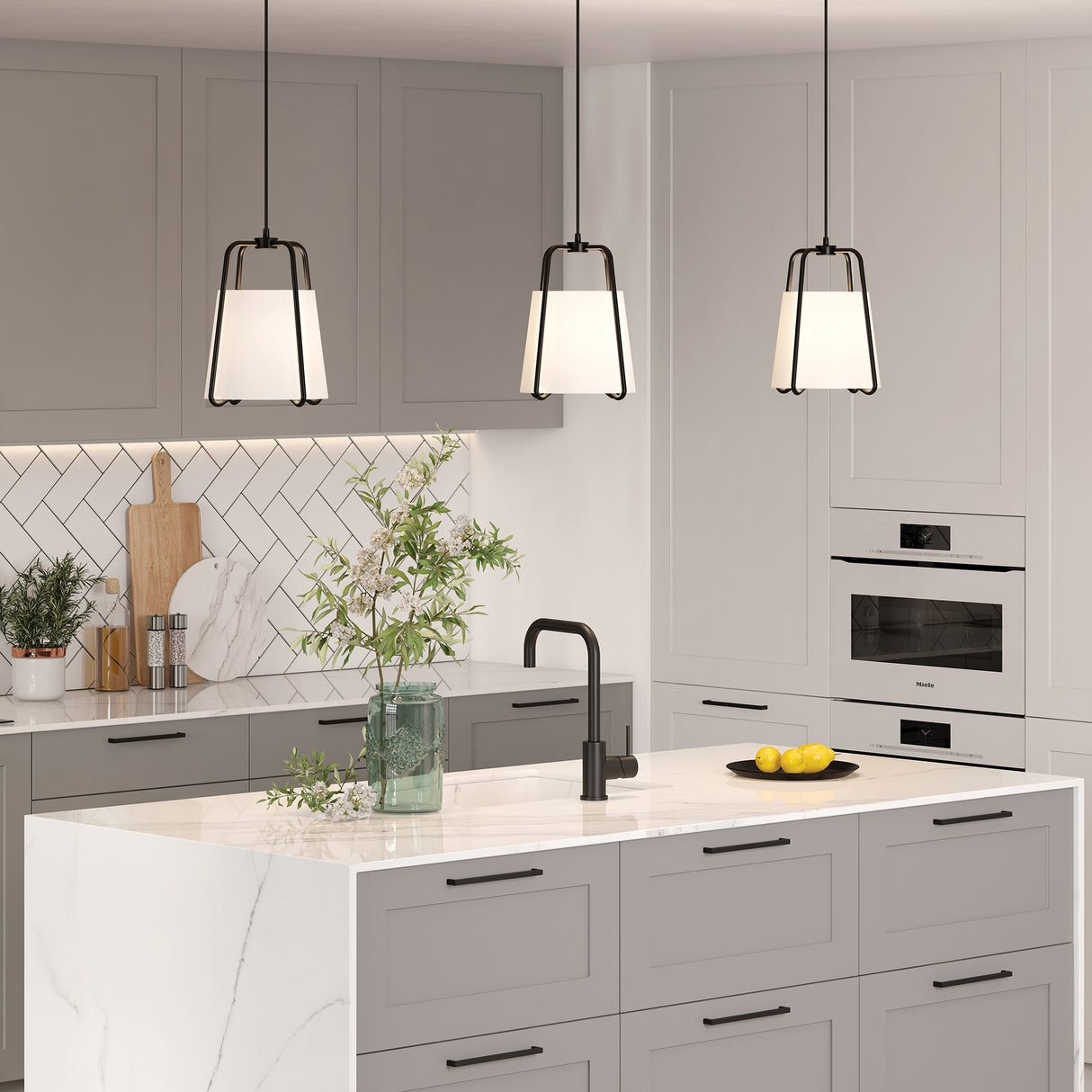 Marduk Contemporary Antique Pendant with White Linen Shade