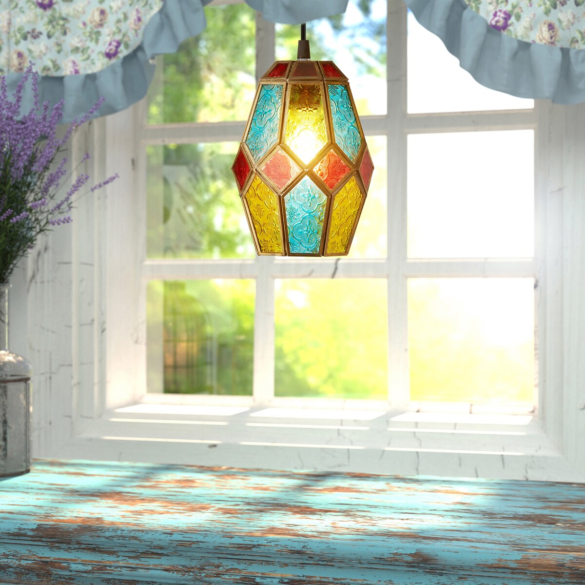 River of Goods Multicolored Glass 5.5-Inch Pendant w/ Adjustable Cord - 5.5" x 5.5" x 10/73"