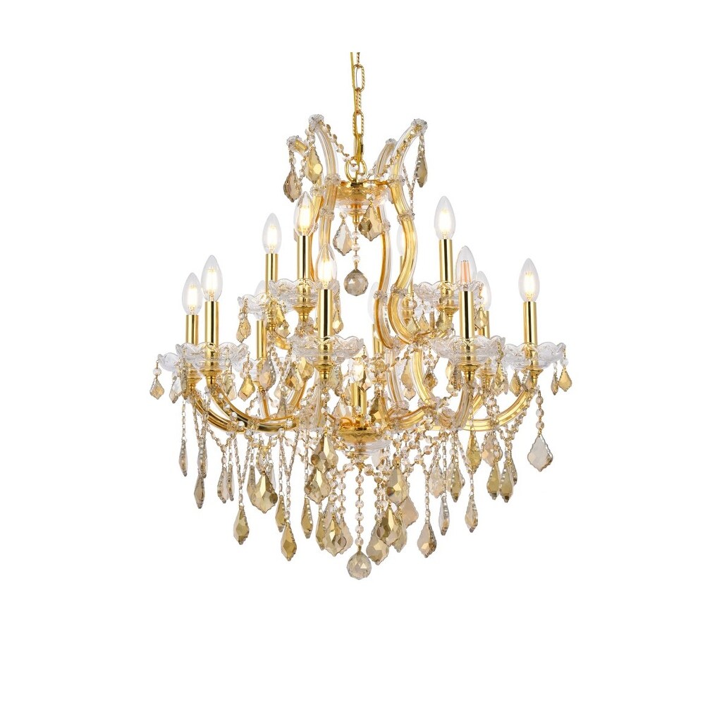 Maria Theresa 13 light Gold Chandelier Golden Teak (Smoky) Royal Cut C - Exact Size