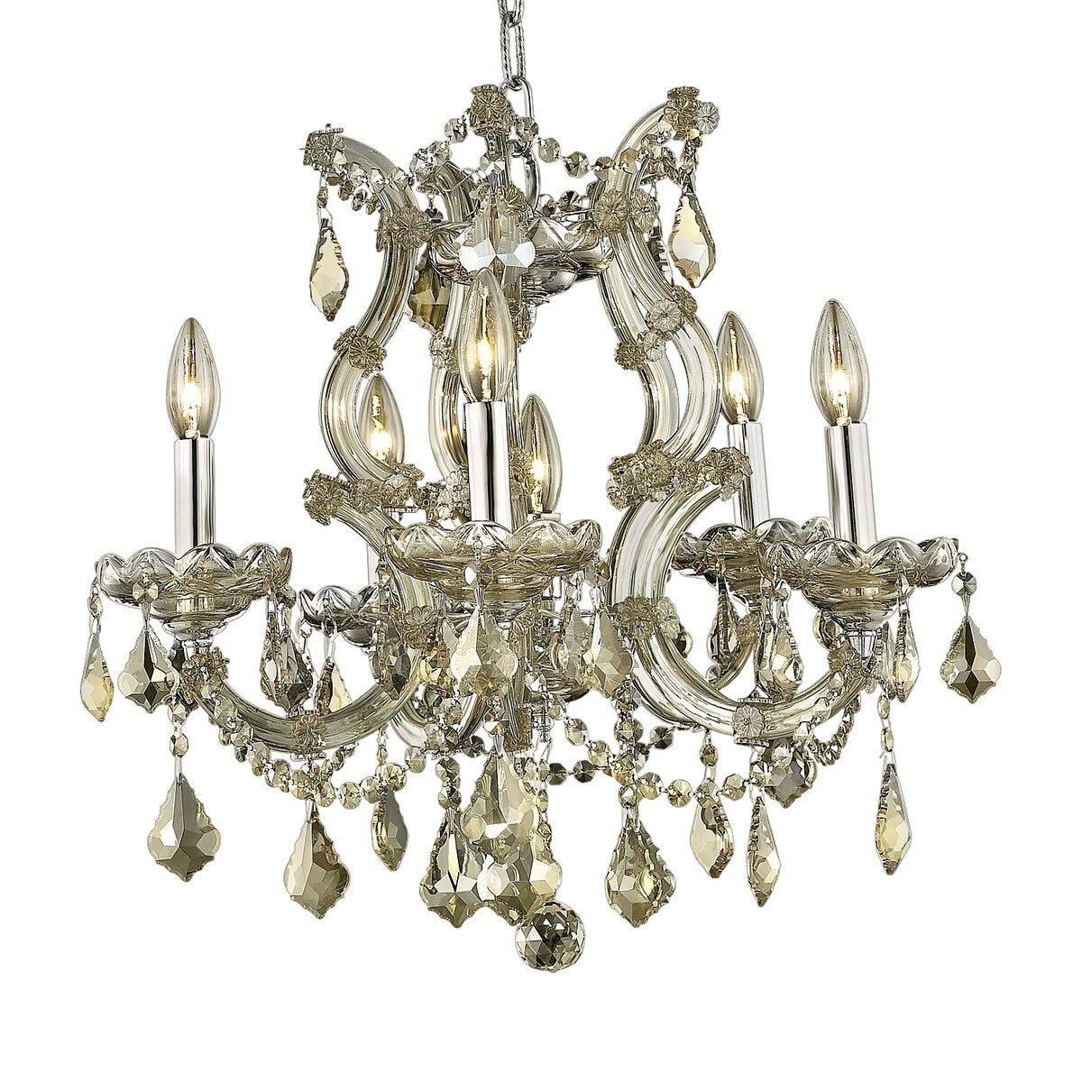 Maria Theresa 6 Light 20" Golden Teak Chandelier With European Crystals - 25.00