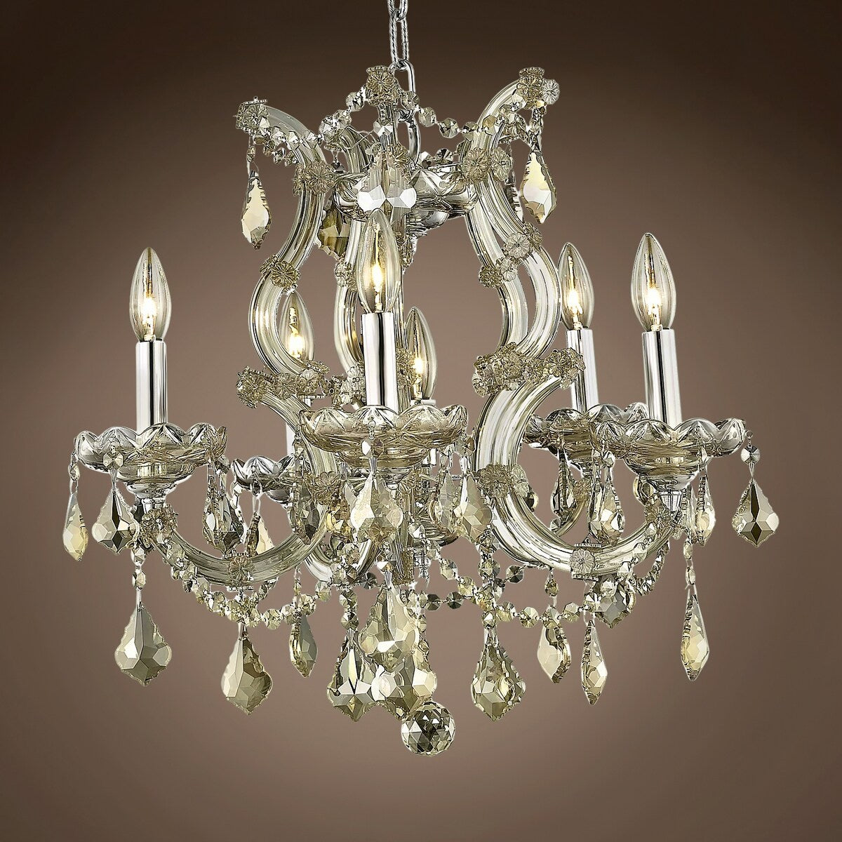 Maria Theresa 6 Light 20" Golden Teak Chandelier With European Crystals - 25.00