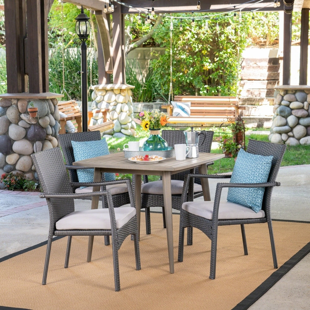 Marias Outdoor 5 Piece Wood and Wicker Dining Set by Christopher Knight Home