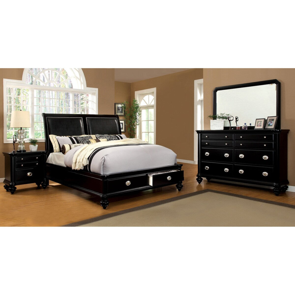 Furniture of America Bist Modern Black Leatherette 4-piece Bedroom Set