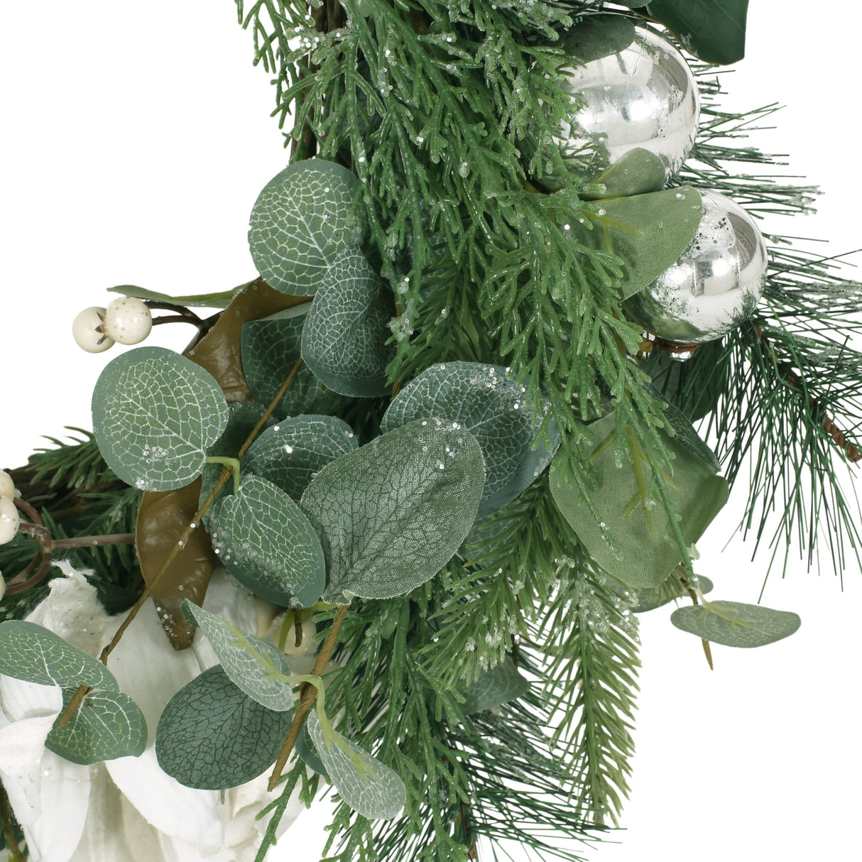 Mariette 21.75" Eucalyptus and Pine Artificial Wreath with Magnolias by Christopher Knight Home - Green + White