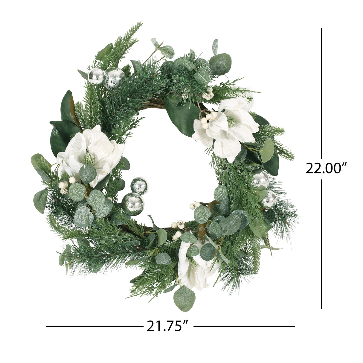 Mariette 21.75" Eucalyptus and Pine Artificial Wreath with Magnolias by Christopher Knight Home - Green + White