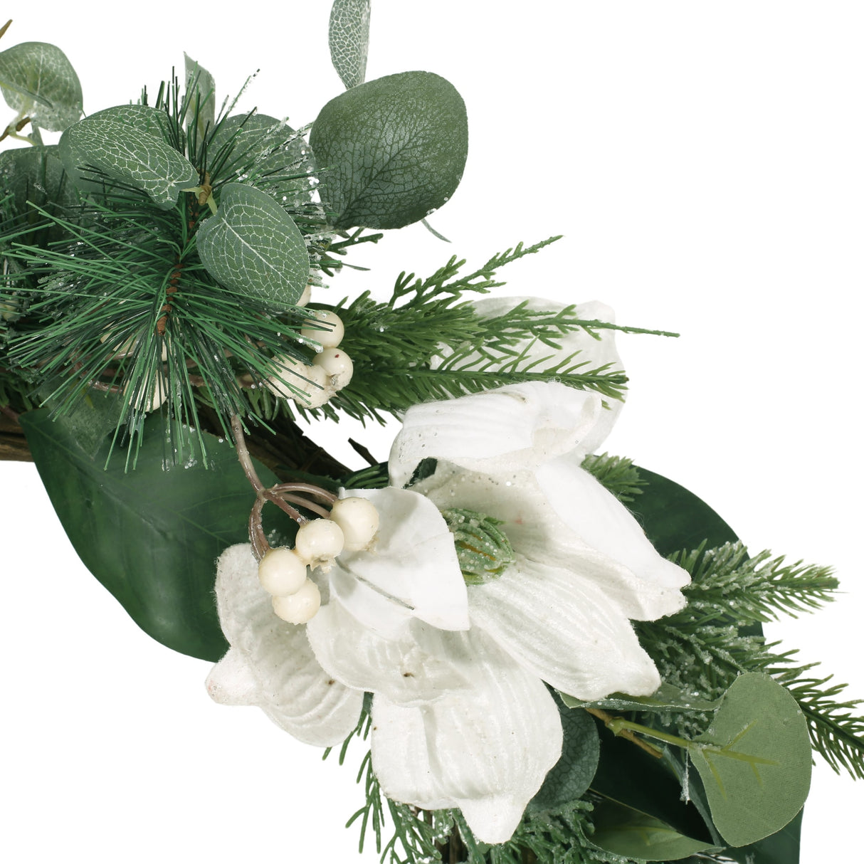 Mariette 21.75" Eucalyptus and Pine Artificial Wreath with Magnolias by Christopher Knight Home - Green + White