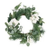 Mariette 21.75" Eucalyptus and Pine Artificial Wreath with Magnolias by Christopher Knight Home - Green + White