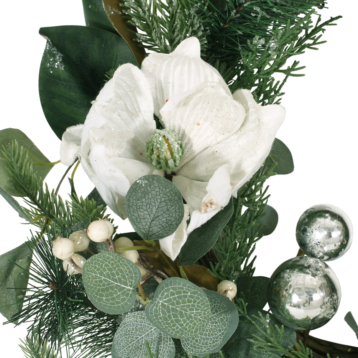 Mariette 21.75" Eucalyptus and Pine Artificial Wreath with Magnolias by Christopher Knight Home - Green + White