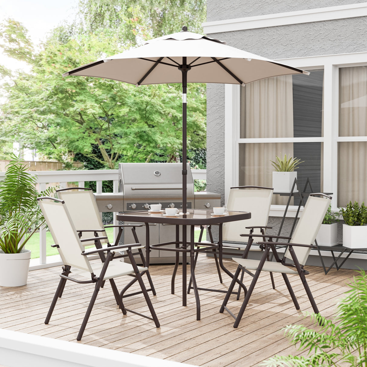 Marill Outdoor 6-Piece Brown Square Folding Dining Set with Umbrella by Furniture of America