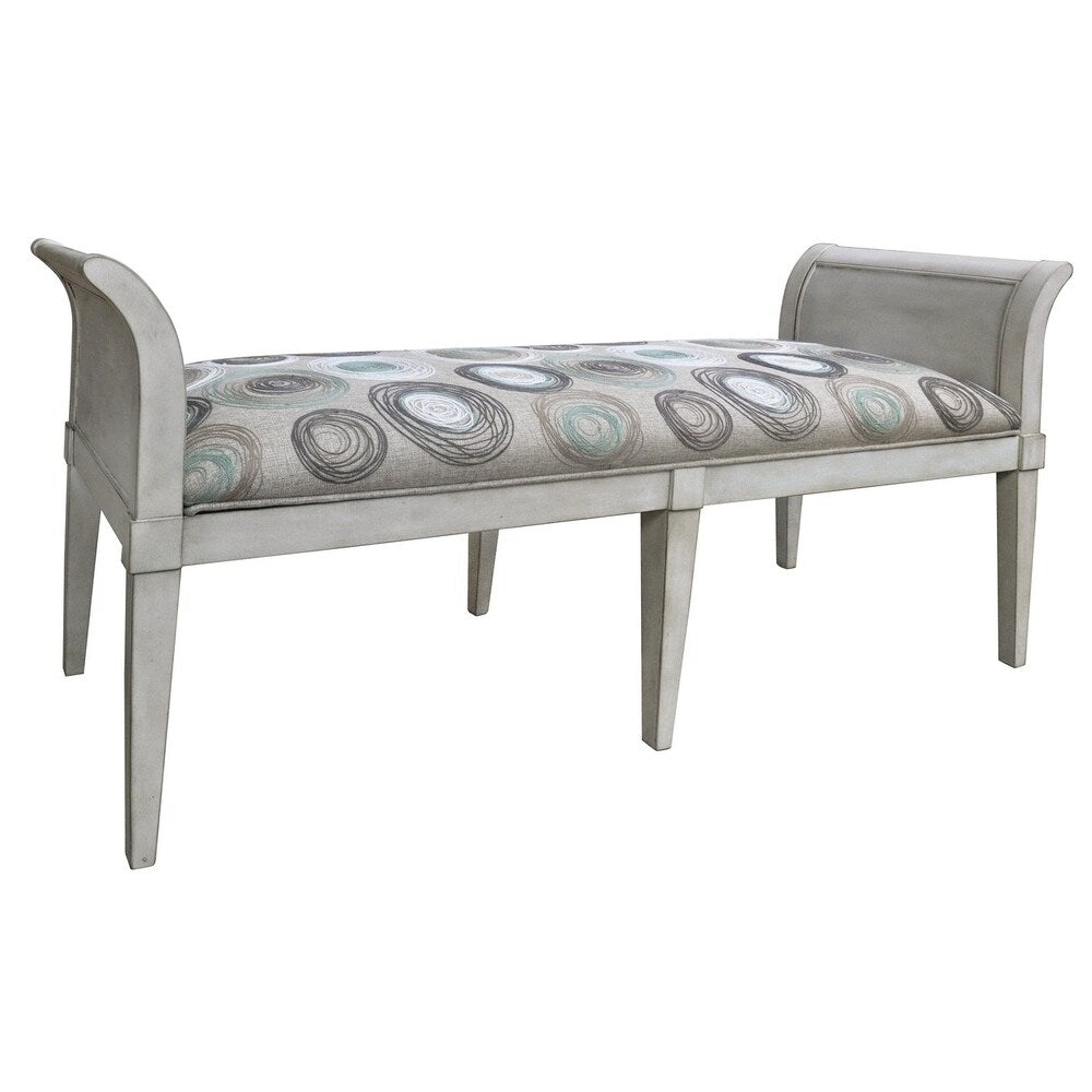 Marilyn Antique White and Colored Swirl Fabric Bench