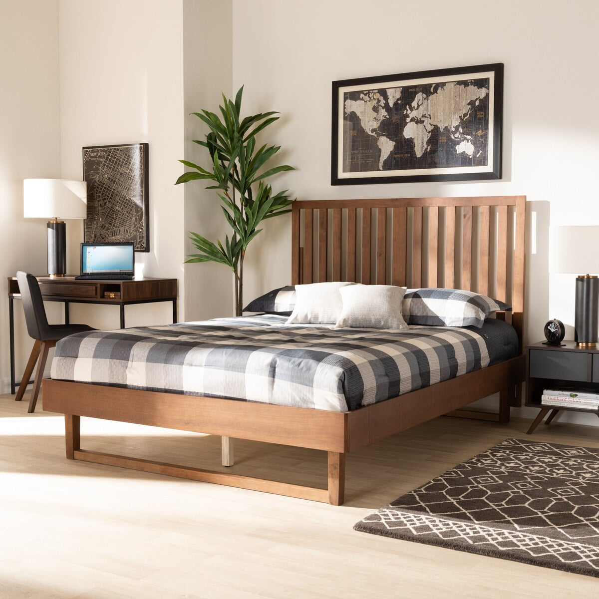 Marin Modern and Contemporary Walnut Brown Finished Wood King Size Platform Bed