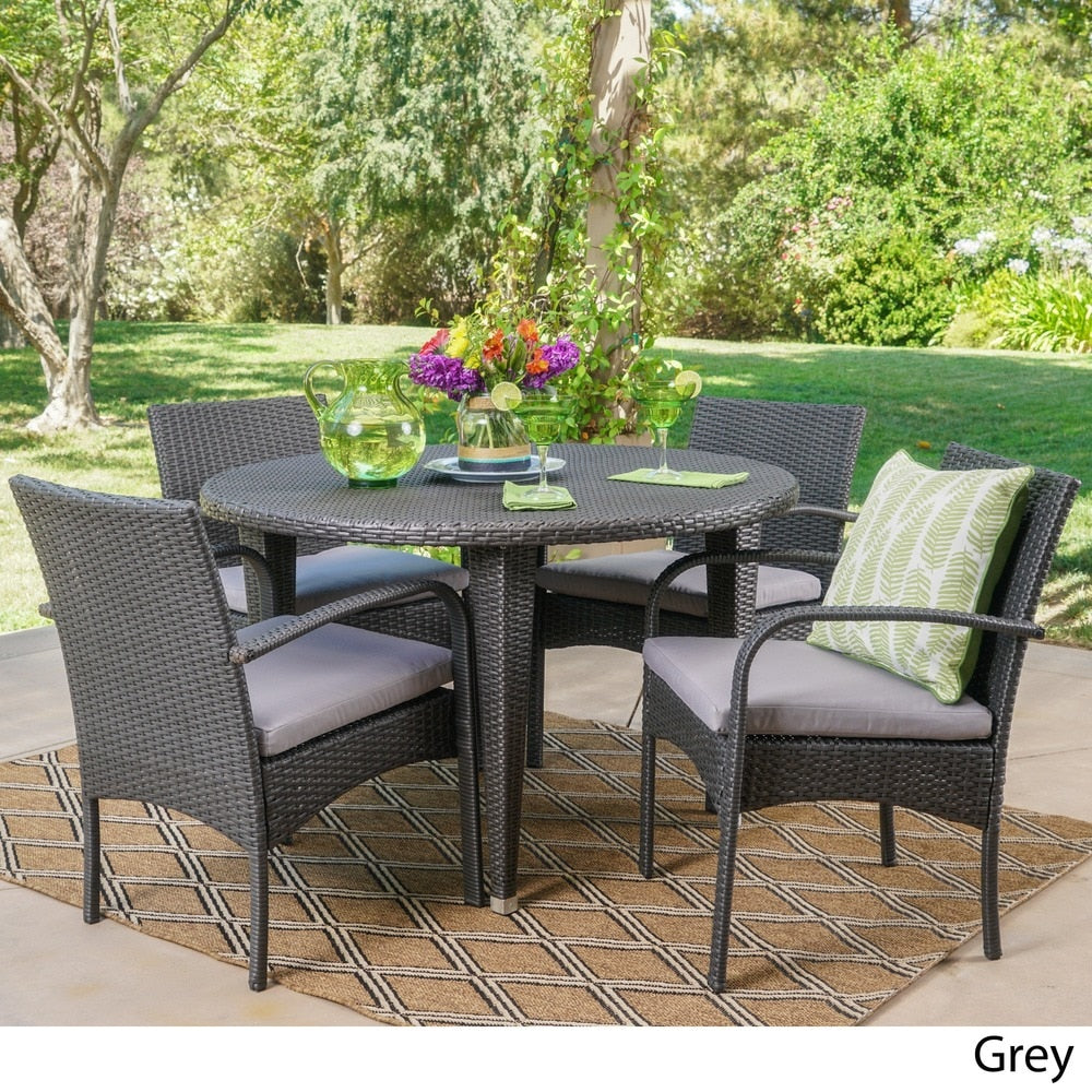 Marin Outdoor 5-piece Round Dining Set with Cushions by Christopher Knight Home