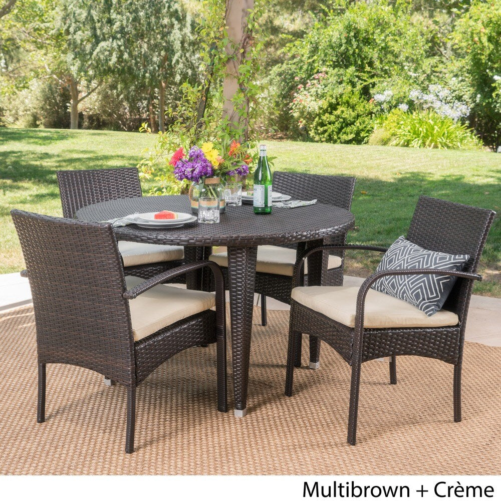Marin Outdoor 5-piece Round Dining Set with Cushions by Christopher Knight Home