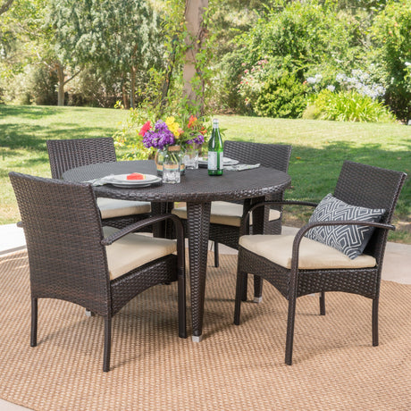 Marin Outdoor 5-piece Round Dining Set with Cushions by Christopher Knight Home