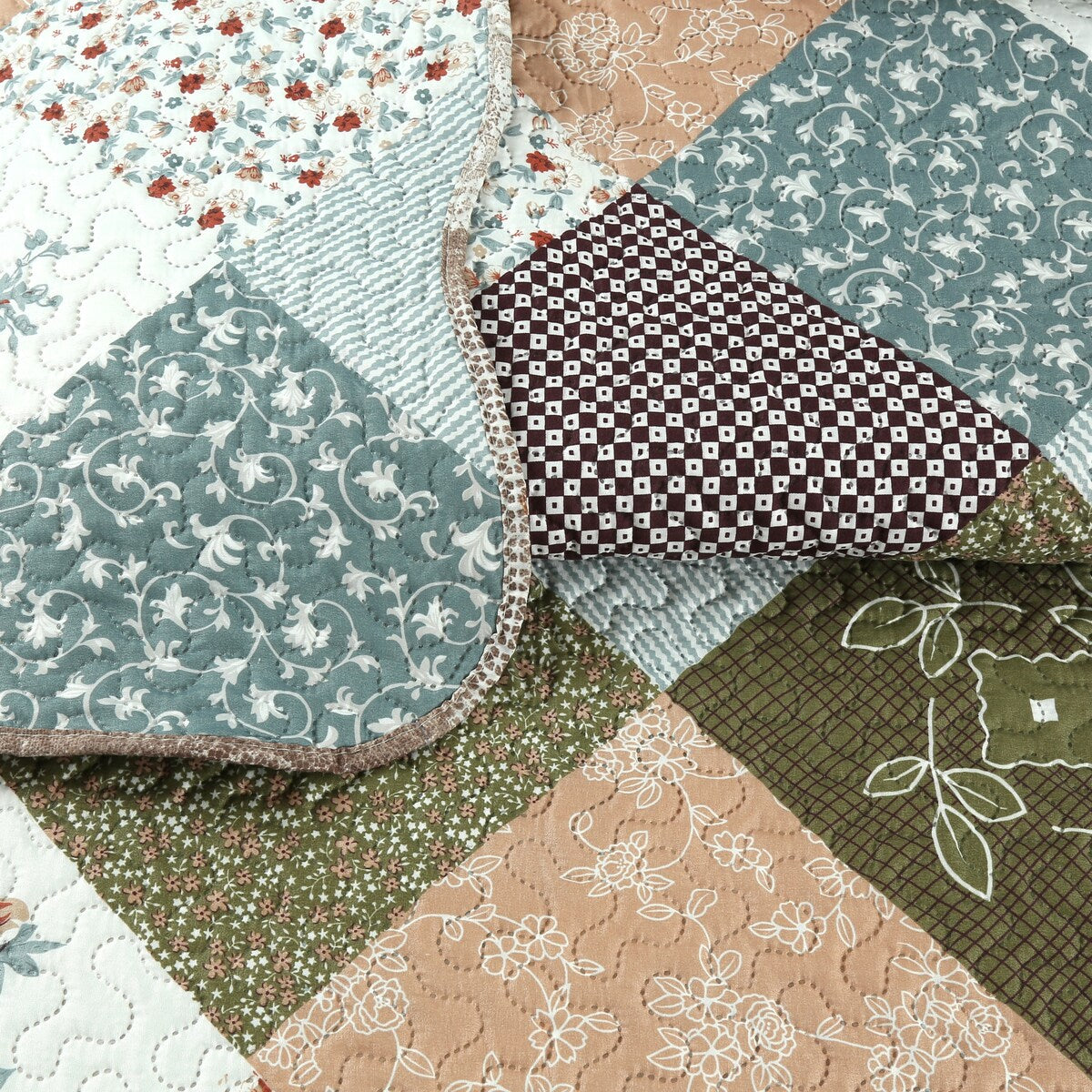 Marina Decoration Rich Printed Embossed Pinsonic Coverlet Bedspread Ultra Soft Summer Quilt Set, Modern Diagonal Floral Plaid
