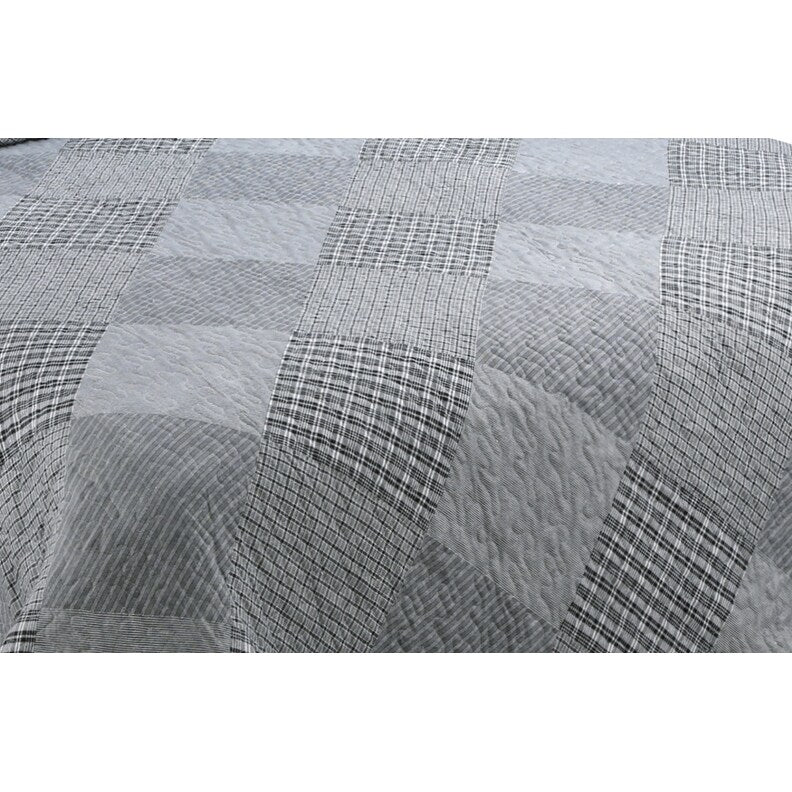 Marina Decoration Rich Printed Stitching Coverlet Bedspread Soft Summer Bedding Quilt Set, Grey Modern Grid Stripes Plaid
