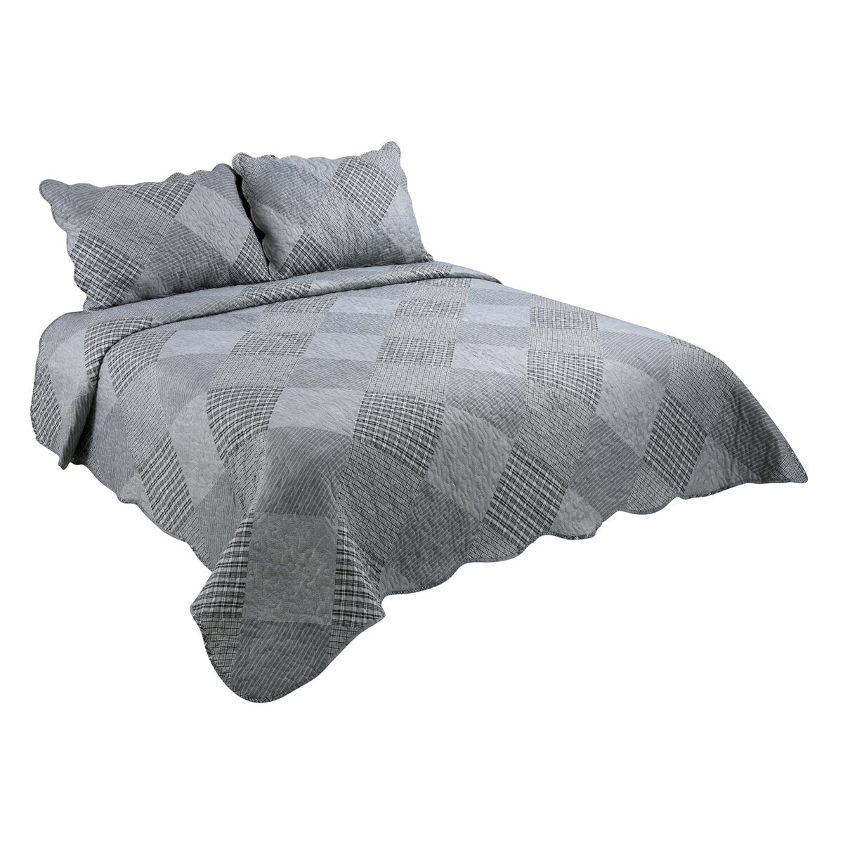 Marina Decoration Rich Printed Stitching Coverlet Bedspread Soft Summer Bedding Quilt Set, Grey Modern Grid Stripes Plaid