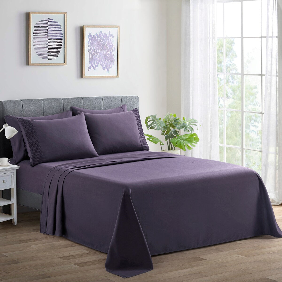 Marina Decoration Ultra Soft Silky Deep Pocket Solid Rayon from Bamboo All Season Bedding Pleated Sheet Set
