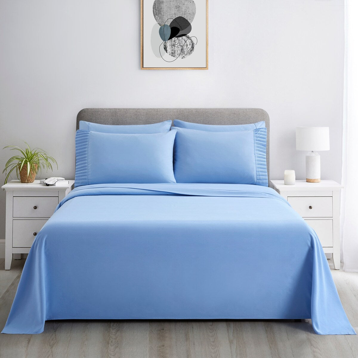 Marina Decoration Ultra Soft Silky Deep Pocket Solid Rayon from Bamboo All Season Bedding Pleated Sheet Set