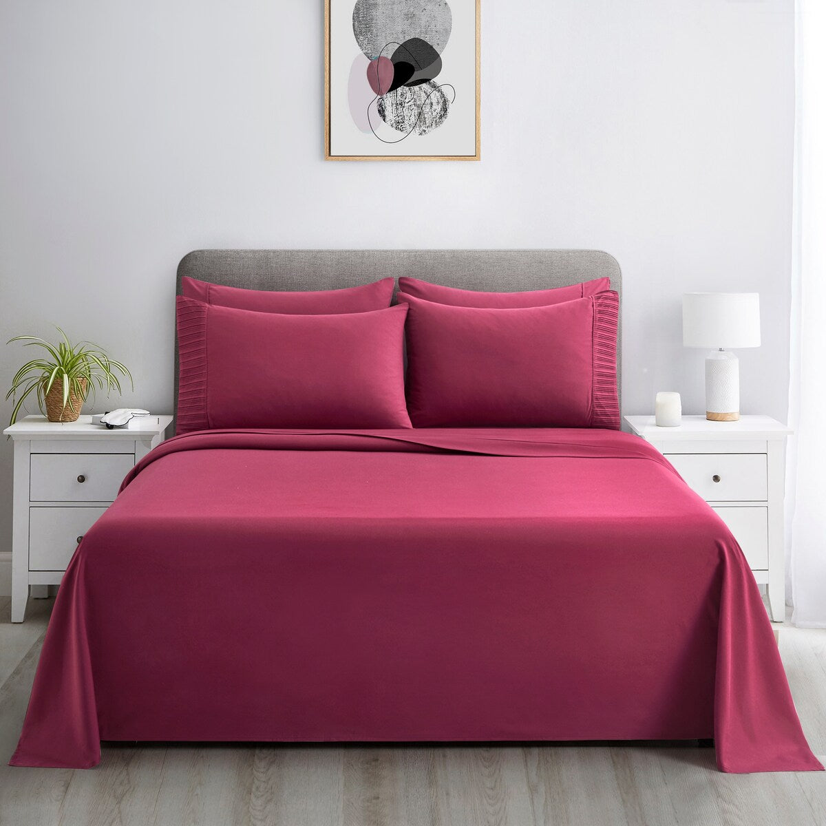 Marina Decoration Ultra Soft Silky Deep Pocket Solid Rayon from Bamboo All Season Bedding Pleated Sheet Set