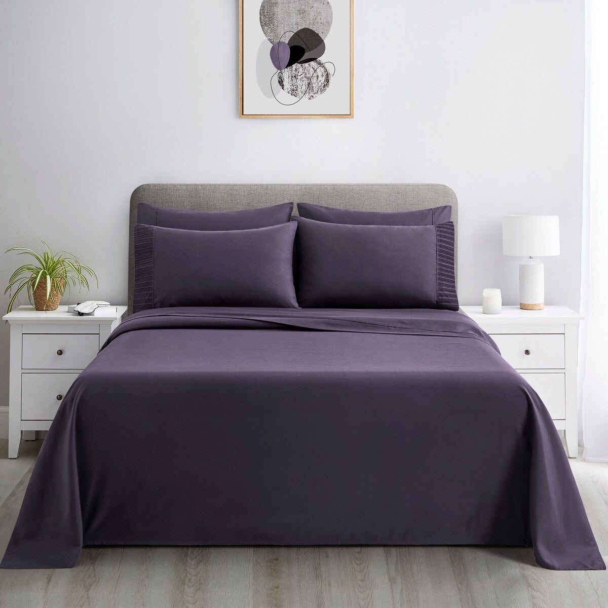 Marina Decoration Ultra Soft Silky Deep Pocket Solid Rayon from Bamboo All Season Bedding Pleated Sheet Set