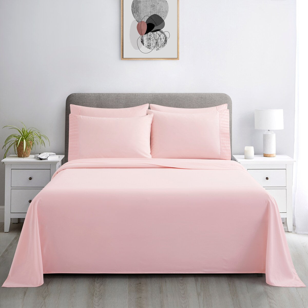 Marina Decoration Ultra Soft Silky Deep Pocket Solid Rayon from Bamboo All Season Bedding Pleated Sheet Set