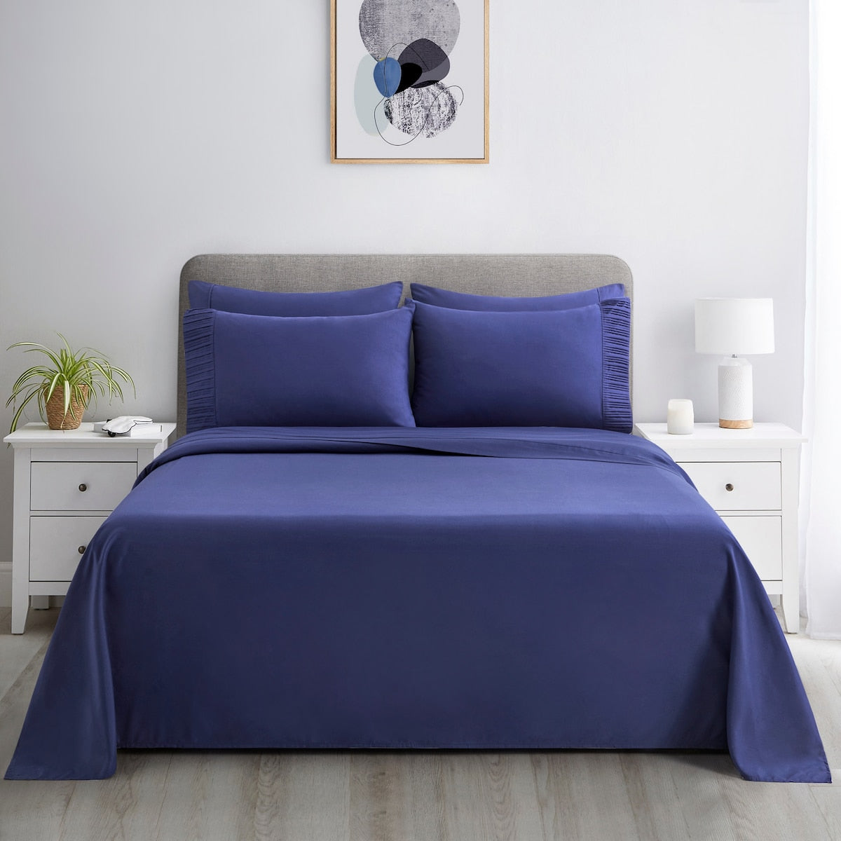 Marina Decoration Ultra Soft Silky Deep Pocket Solid Rayon from Bamboo All Season Bedding Pleated Sheet Set