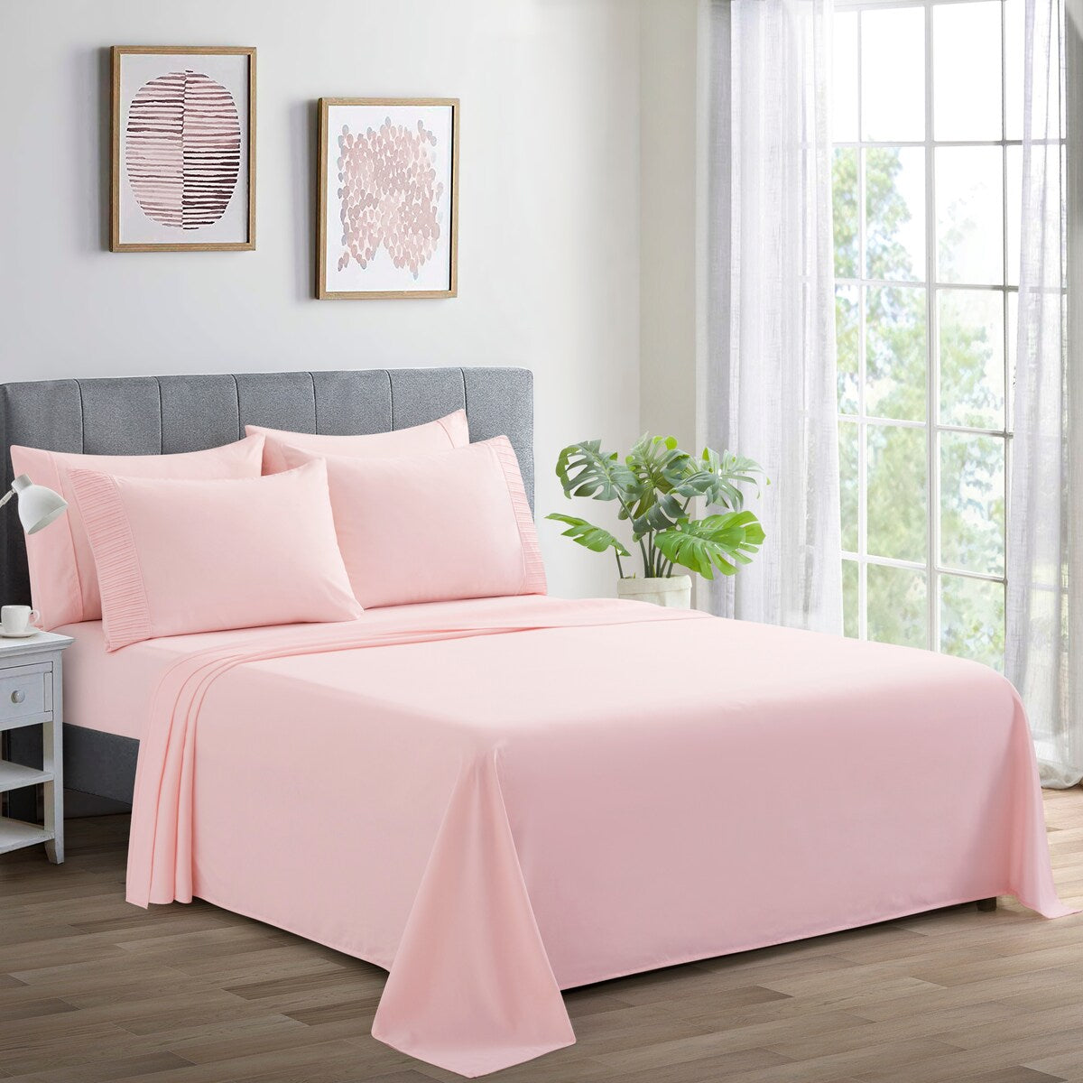 Marina Decoration Ultra Soft Silky Deep Pocket Solid Rayon from Bamboo All Season Bedding Pleated Sheet Set