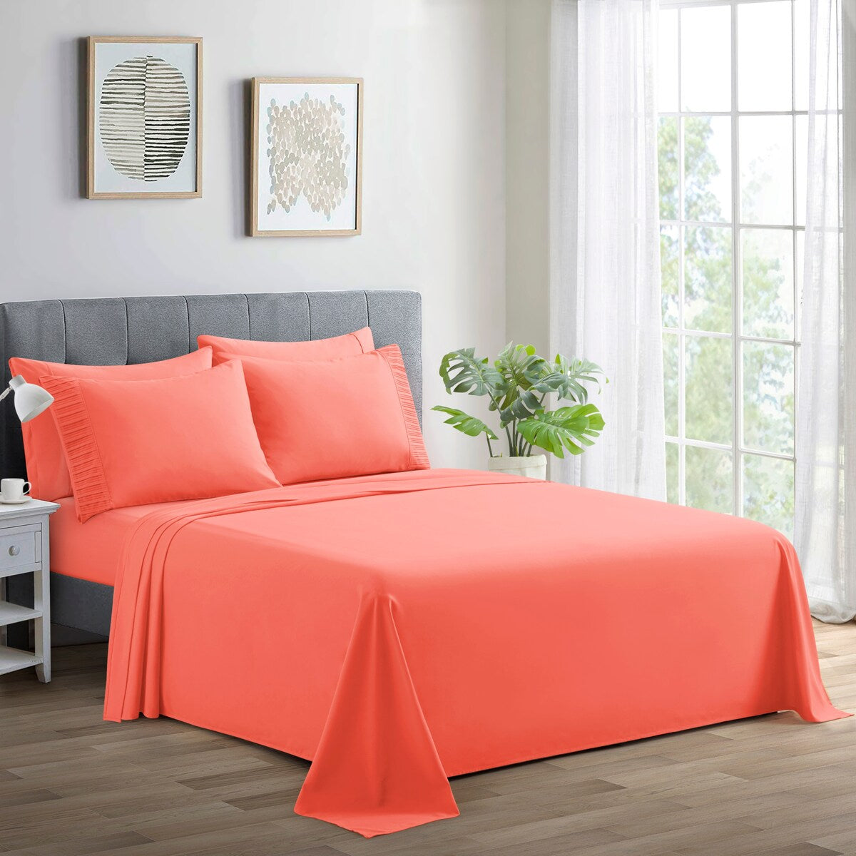 Marina Decoration Ultra Soft Silky Deep Pocket Solid Rayon from Bamboo All Season Bedding Pleated Sheet Set
