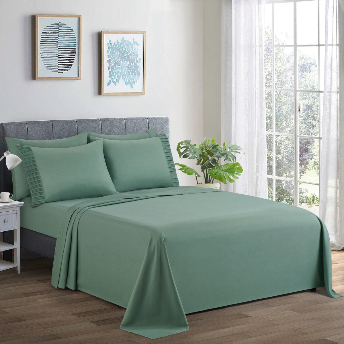 Marina Decoration Ultra Soft Silky Deep Pocket Solid Rayon from Bamboo All Season Bedding Pleated Sheet Set