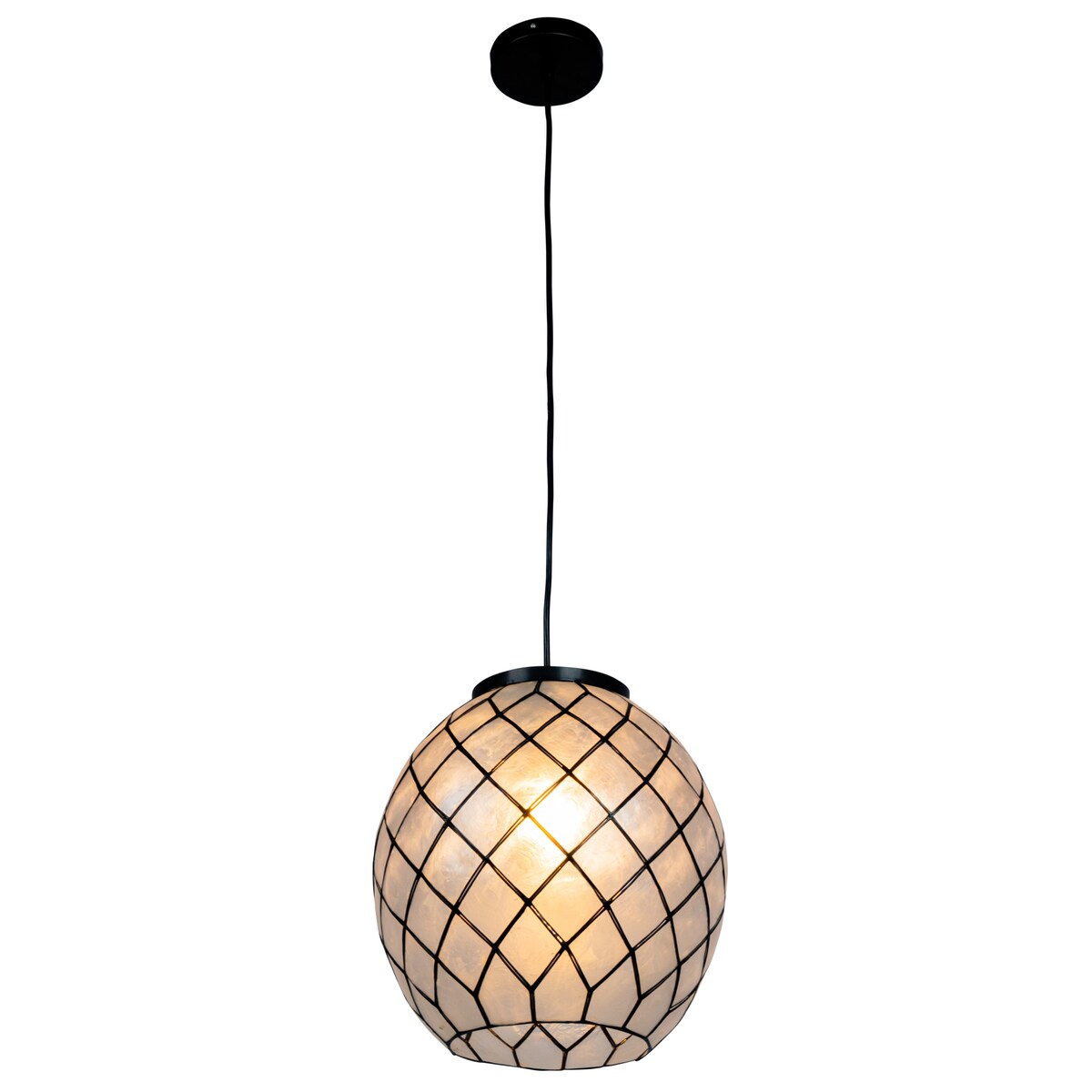 Marina Natural Capiz and Metal Orb Pendant Ceiling Light - 12.0"L x 12.0"W x 12.4"H