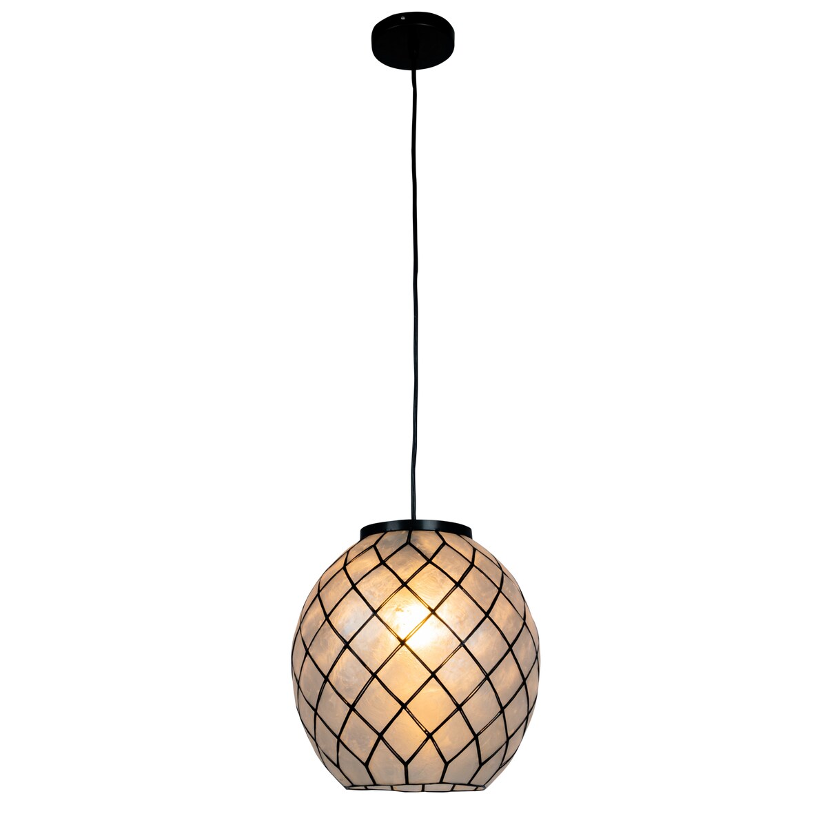 Marina Natural Capiz and Metal Orb Pendant Ceiling Light - 12.0"L x 12.0"W x 12.4"H
