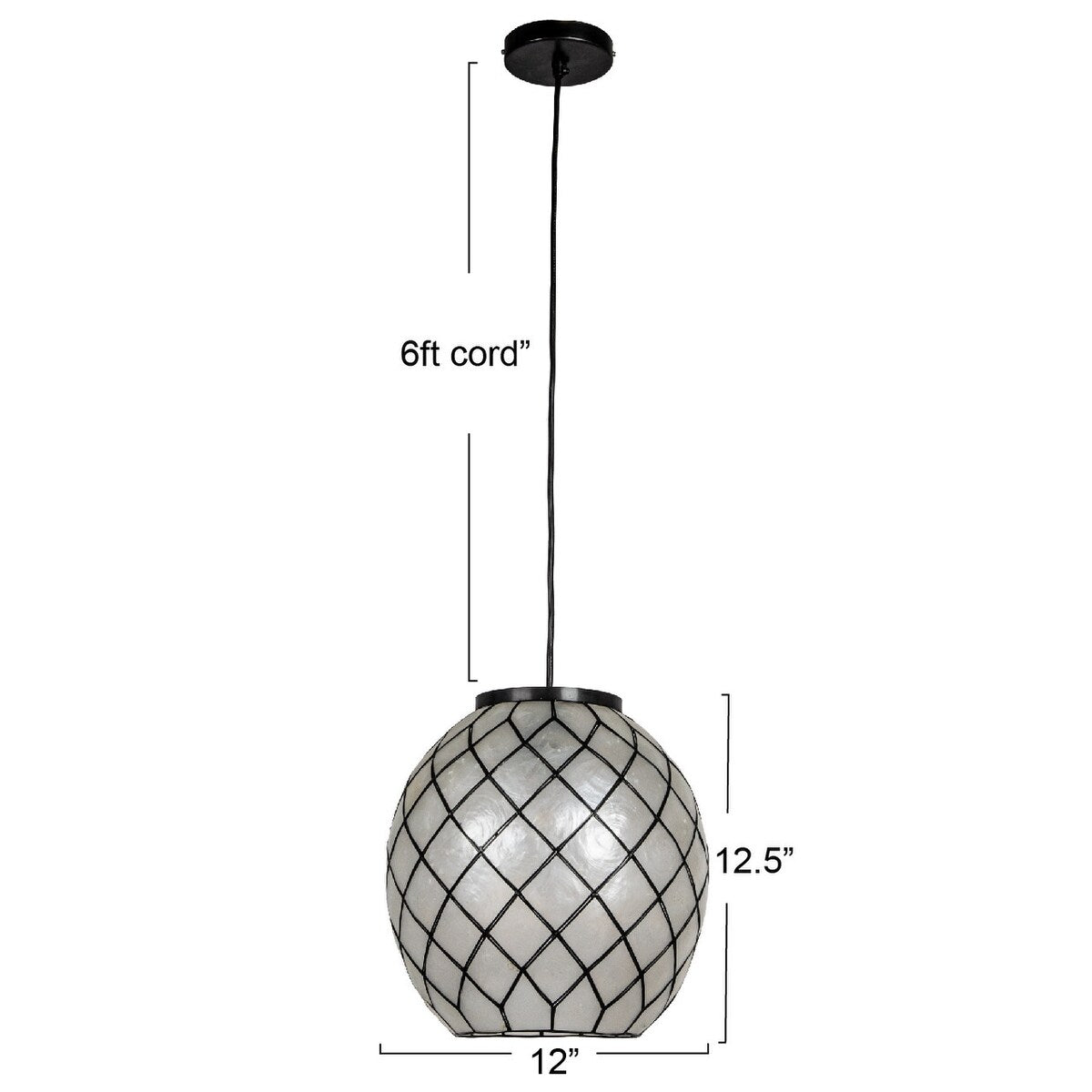 Marina Natural Capiz and Metal Orb Pendant Ceiling Light - 12.0"L x 12.0"W x 12.4"H