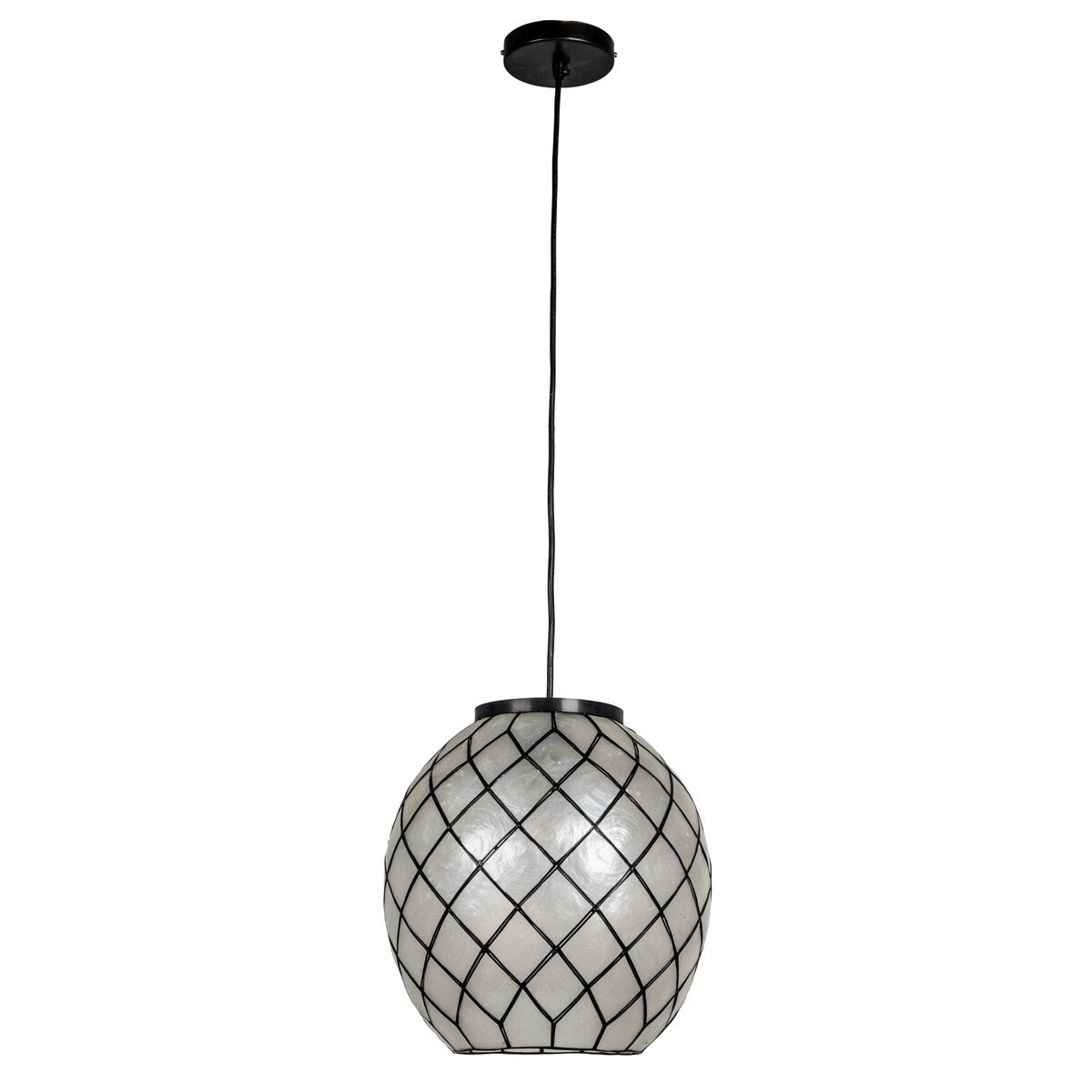 Marina Natural Capiz and Metal Orb Pendant Ceiling Light - 12.0"L x 12.0"W x 12.4"H