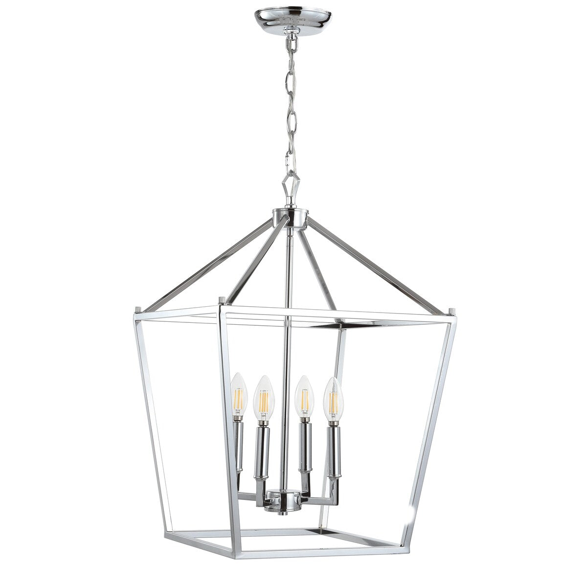 Marion 16" 4-Bulb Lantern Metal LED Pendant, Chrome by JONATHAN Y