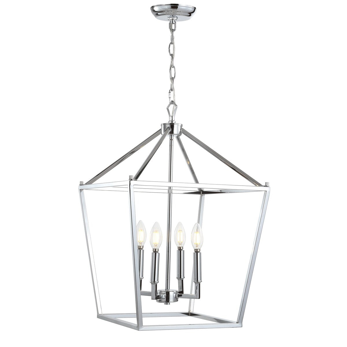 Marion 16" 4-Bulb Lantern Metal LED Pendant, Chrome by JONATHAN Y