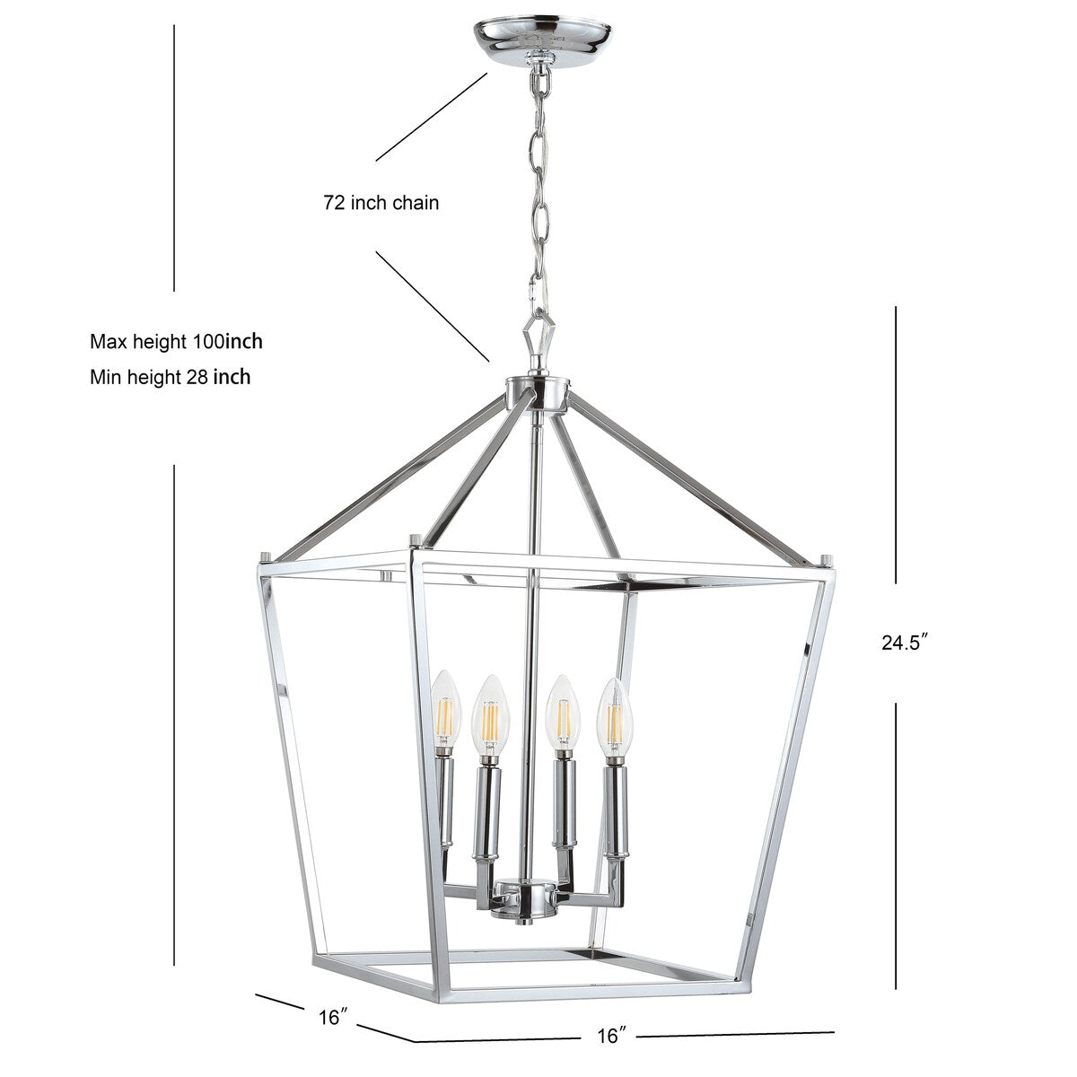 Marion 16" 4-Bulb Lantern Metal LED Pendant, Chrome by JONATHAN Y