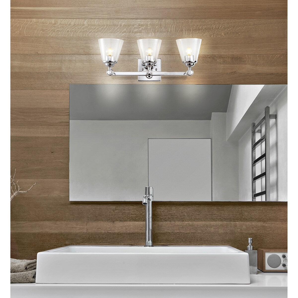 Marion 21" 3-light Hurricane Metal/Glass Vanity Light, Chrome by JONATHAN Y