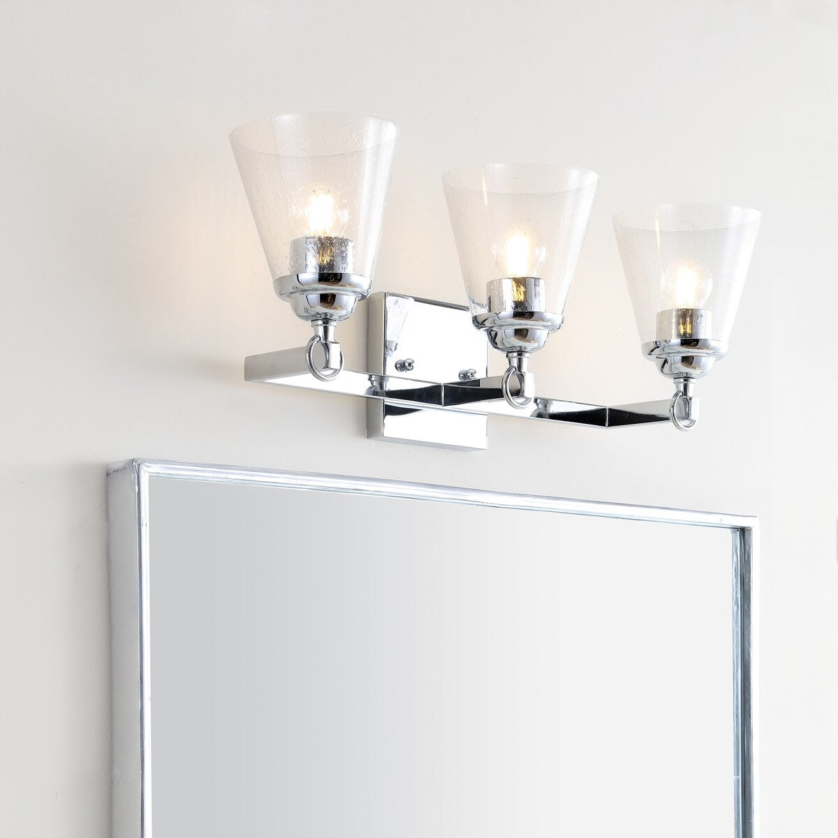 Marion 21" 3-light Hurricane Metal/Glass Vanity Light, Chrome by JONATHAN Y