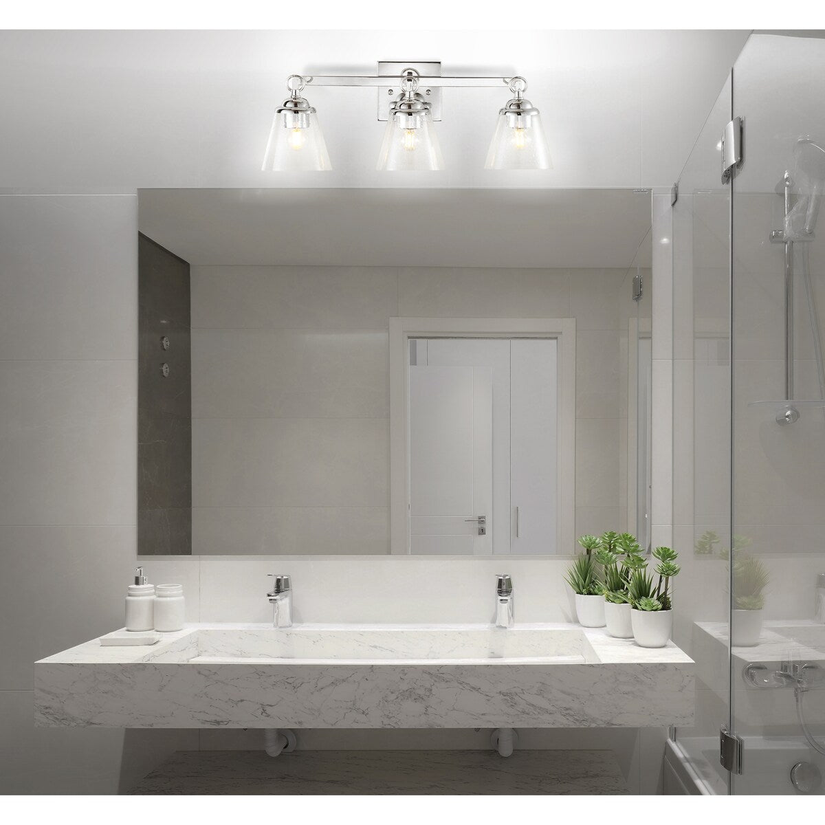 Marion 21" 3-light Hurricane Metal/Glass Vanity Light, Chrome by JONATHAN Y