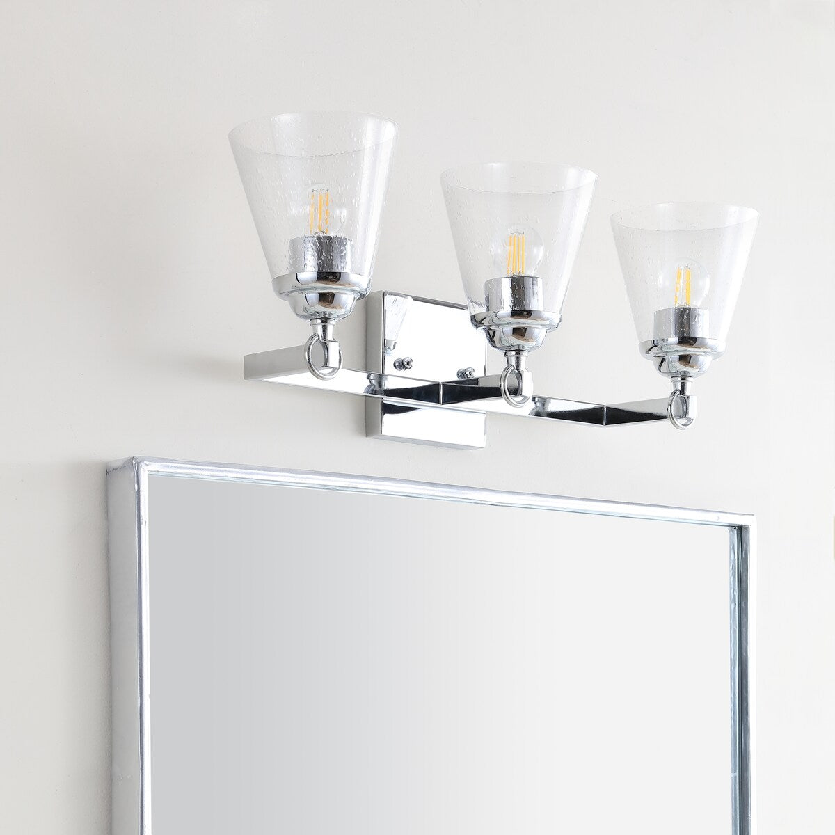 Marion 21" 3-light Hurricane Metal/Glass Vanity Light, Chrome by JONATHAN Y