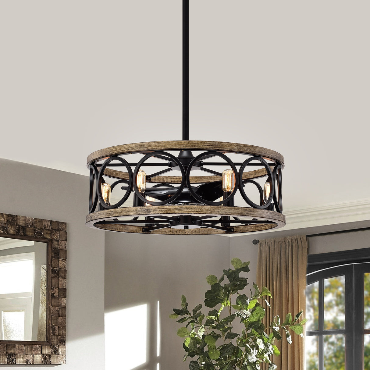 Marion 30-inch 6-light Open Metal Drum Shade Lighted Ceiling Fan