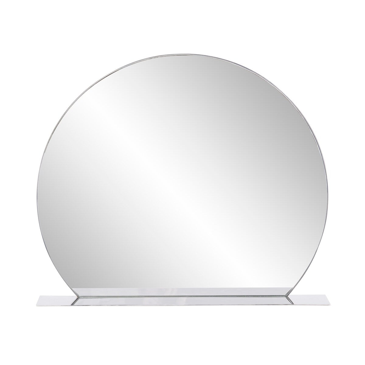 Allan Andrews Round Silver Stainless Steel Framed Wall Mirror with Shelf - 30"W x 25.5"H